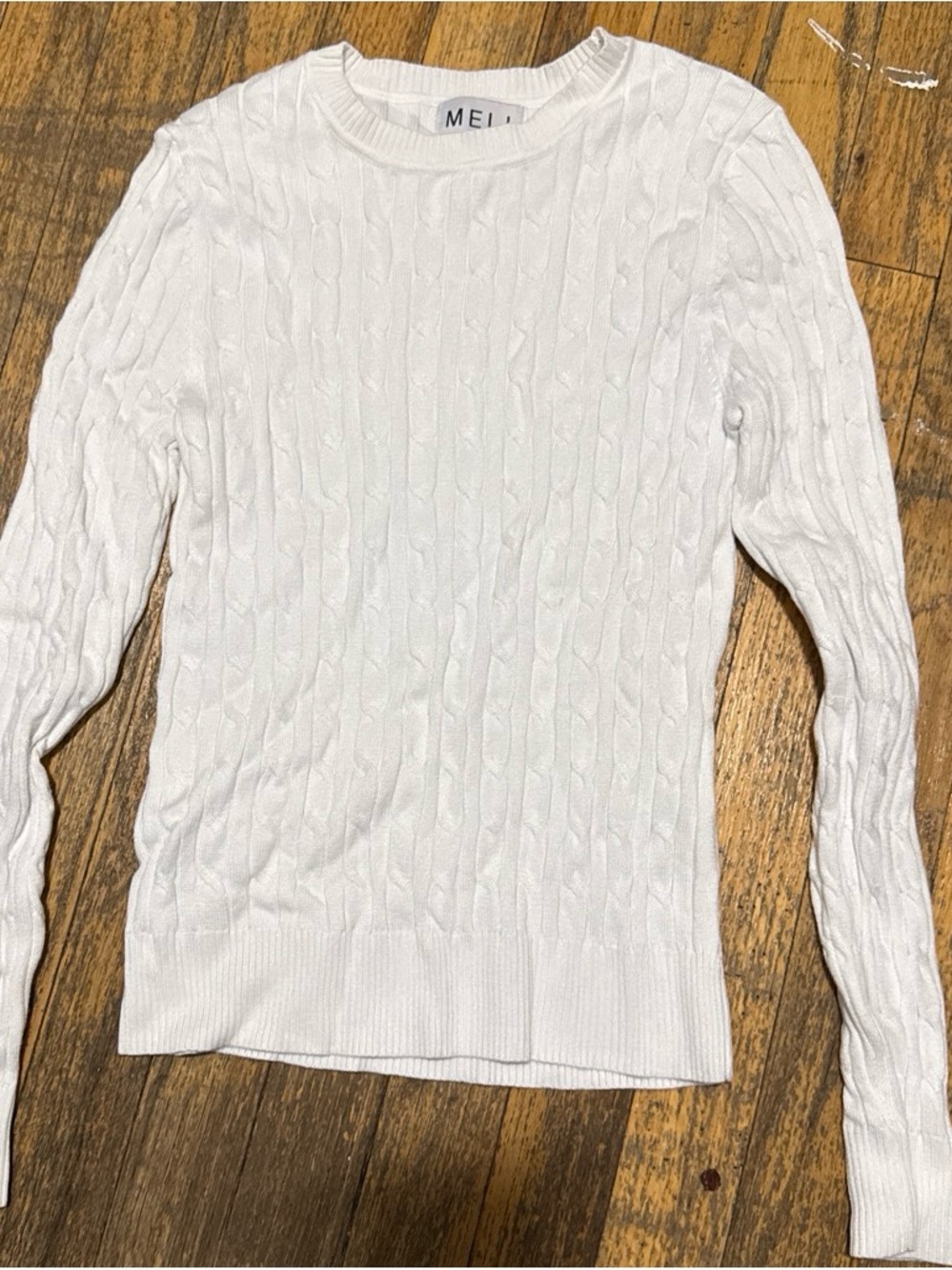 White Cable Knit Crewneck Sweater